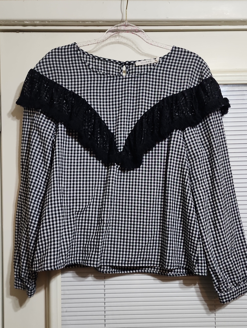 Ellison Black & White Gingham Ruffle-Trim Top